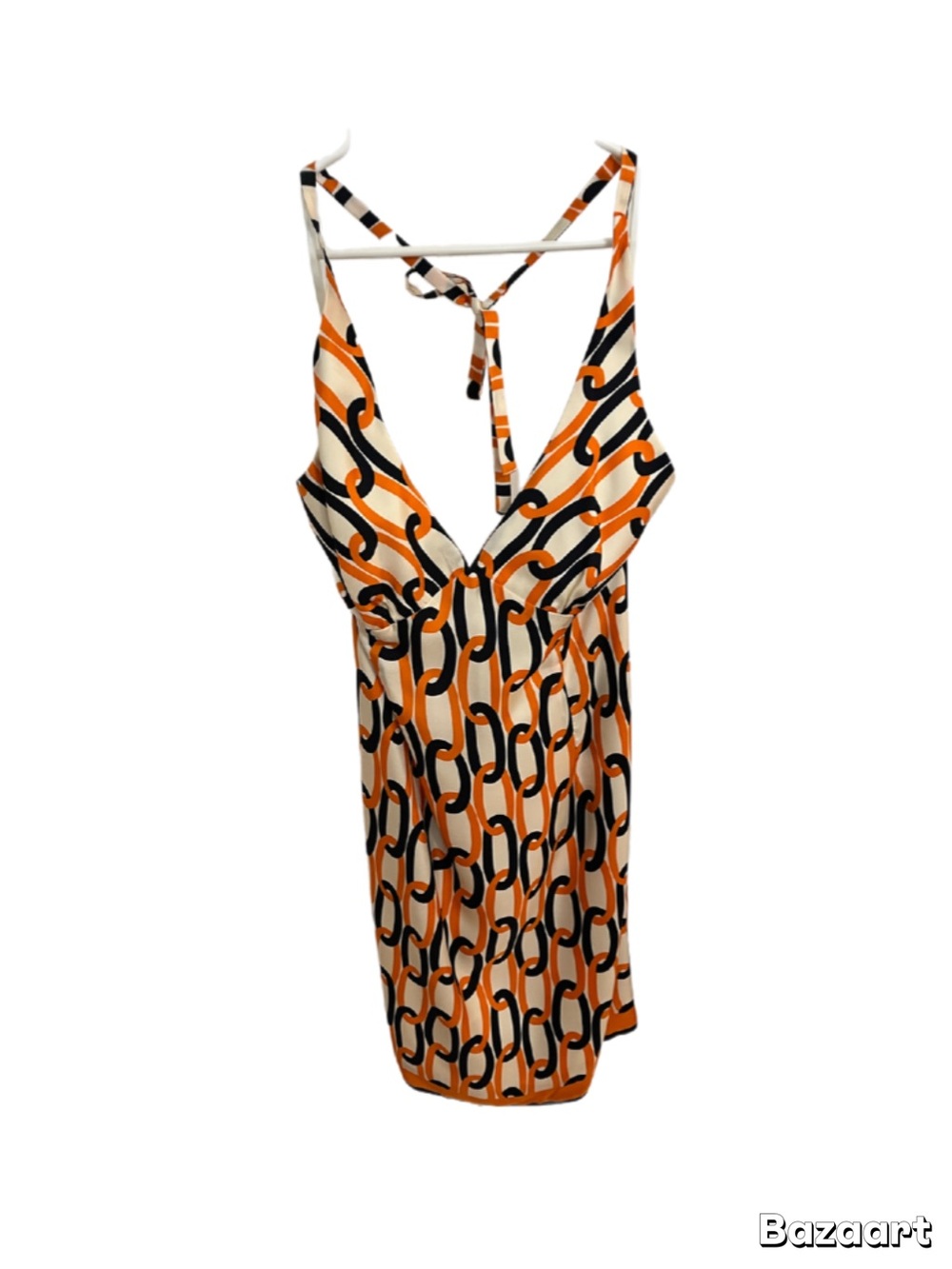 Milly Sundress in Ivory with a Navy and Orange Print, Size 6